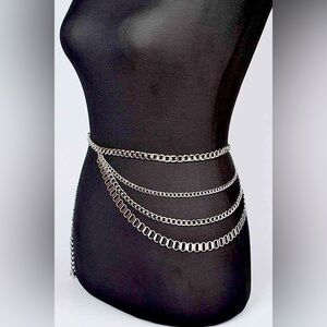 Silver Metal Layered Chain Statement Belt